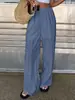 Pantalones largos casuales de verano para mujer, color liso, bordados calados, cintura elástica, versátiles y casuales, transfronterizos europeos y americanos de Amazon