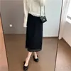 Elegancia estilo francés, bordado elaborado, corte recto favorecedor, cintura elástica, bajo con abertura, falda blanca y negra para mujer