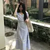 Algunos de los Nuevos Modelos de Verano 2026 Estilo Coreano Presentan un Vestido Largo de Encaje de Alta Gama, Elegante, con Parches, Cuello en V y Ceñido a la Cintura para Mujer