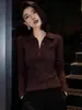 Suéter de malha com gola polo, ombros caídos, mangas compridas, toque de alta qualidade, feminino, estilo outono e inverno, moderno, justo, top base A14587