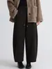 Tecido de Mistura de Lã e Acetato Elástico Cintura Alta Cropped Calças Casuais Forro Fino Cropped Calças Curvas Cordão Calças de Perna Reta Inverno