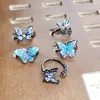 Anillo Abierto de Mariposa Gótica Oscura Esmaltado, Anillos de Pareja Punk de Nicho de Lujo Ligero de Gama Alta tipo Hada, Anillos para Mejores Amigas para Mujeres