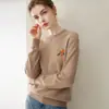 Suéter 100% Cachemir para Mujer Otoño/Invierno 2026, Cuello Semi Alto, Diseño de Caqui Bordado, Top de Punto Base