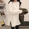 Camiseta básica blanca de otoño e invierno, engrosada, que cubre la parte trasera, con abertura en el bajo, de manga larga, para usar en capas con sudadera, top térmico de corte holgado