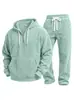 Conjunto de Ropa Deportiva Casual Versátil para Hombre, Chaqueta de Manga Larga de Pana con Cruces de Color Sólido, Pantalones Casuales
