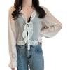 Verano 2025 Nuevo Estilo Moda Encaje de Hongo Protector Solar Chifón Top Cardigan Corto con Cordones para Mujer