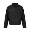 "Chaqueta de Cuero Texturizado" Otoño/Invierno Retro Estilo Tranquilo Para Ir al Trabajo Casual Cremallera Solapa Corta PU Chaqueta Top