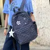 Mochila Nueva Estilo Coreano Cuadros de Estrella Lunares para Estudiantes Mujeres, Estilo Universitario para Viajes Diarios, Gran Capacidad, Resistente a las Manchas