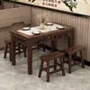 Mesa e Cadeiras para Lanchonete em Madeira Maciça Restaurante Loja de Macarrão Mesa Retangular para Fast Food Cantina Comercial Mesa para Churrasco Carbonizado Hot Pot