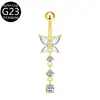 Venta Caliente Transfronteriza G23 Mariposa Perforada Flor Circona Anillo para Uña Uña Uña Anillo F136 Aleación de Titanio Joyería para Perforación