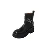Botas outdoor elegantes e modernas com fivela, sola grossa, para aumentar a altura, bico redondo, para pessoas baixinhas, outono de 2026, couro bovino, estilo coreano moderno, botas de trabalho