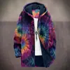 2025 Cardigan Casual Masculino com Capuz e Zíper Padrão Tie-Dye Cross-Border Temu Jaqueta de Algodão Forro Cinza DIY