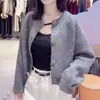 Cárdigan de punto francés corto de cuello redondo para mujer 2025 Nuevo Otoño Invierno Holgado Perezoso Pequeño Suave Esponjoso Suéter Cardigan