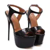 Sandalias para Mujer de Plataforma Impermeable con Tacón Súper Alto, Cuero Patentado de Gran Tamaño, Sexy, Exportación, Patente, Transfronterizo, Aliexpress, Wish, Escenario, Discoteca