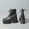 Botas Martin Cor Sólida Versátil Outono Inverno Botas Curtas Impermeáveis Plataforma Transfronteiriças para Mulheres Tamanho Grande Plataforma Impermeável Solado Grosso Salto Quadrado Salto Alto