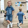 Conjunto de Verano para Niños Bost con Letras en Mezclilla, Atuendo de Dos Piezas de Manga Corta Moderno y Elegante para Niños, Comercio Exterior Transfronterizo