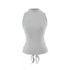 2026 Verano Nuevo Estilo Chica Popular Cuello Alto Espalda Cruzada Ceñidor de Cintura Camiseta sin Mangas Femenina que Muestra la Cintura Camiseta sin Mangas
