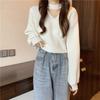Estilo Coreano Estilo Holgazán Delgado Casual Color Puro Tejido Ropa Interior 2024 Nuevo Cuello en V Suéter Holgado Manga Linterna para Mujer