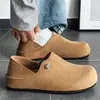Mocassins masculinos Birkenstock tudo incluído, estilo retrô outono old money em camurça, versáteis para uso em duas direções, com opção de salto, mules slip-on preguiçosos
