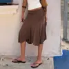 Falda midi de retazos irregulares estilo sirena, fruncida, de cintura baja, estilo europeo y americano, elástica y con caída, para mujer, vintage