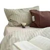 Juego de Ropa de Cama a Rayas Mixtas de Algodón Puro Cuatro Piezas Algodón Puro 100% Algodón Estilo Retro Funda Nórdica Sábana Plana Universal para Todas las Estaciones 4