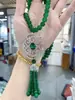 Colar Versátil de Alto Padrão Outono e Inverno Estilo Étnico Corrente Longa para Suéter Pingente de Franja Ruyi Verde Acessórios de Vestuário Joias