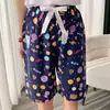 Pantalones de pijama de algodón y seda para mujer, Nuevo estilo de verano, Estampado de dibujos animados, Holgados, Casuales, Delgados, Para casa, Se pueden usar afuera, Pantalones de cinco puntos