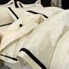 Juego de Cama de Cuatro Piezas Jacquard de Seda de Hielo Estilo Europeo Verano Sencillo Sábana Cubre Edredón Lujo Ligero Alta Gama Cama para Dormir Desnudo