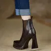 Botines Cortos Impermeables de Plataforma con Tacón Alto y Punta Aguda Estilo Retro para Mujer Nuevo Estilo Otoño e Invierno Botas Elegantes y Versátiles de Tacón Grueso Que No Cansan los Pies
