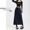 Falda de Mezclilla Azul de Cintura Alta para Mujer Otoño 2025 Nueva Falda de Longitud Media Holgada con Efecto Adelgazante para Personas Bajas