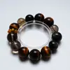 Pulseira de Cristal Olho de Tigre Amarelo Natural Horizonte Estrelado para Mulheres, Versátil Pulseira de Cristal Chá e Obsidiana Prateada Atacado