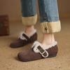 Sapatos Birken Acolchoados com Lã 2024 Inverno de Solado Plano Largos Bico Redondo Forro de Lã de Boi Fivela de Couro Sapatos Casuais com Lã para Mulheres
