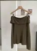 KEKEZOON Top de Punto de Hombro Único Estilo Coreano Moda Otoño Temprano Ajuste Ceñido Elegante Top sin Hombros para Mujer 9148