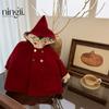 Fada fada! Lemon Outono e Inverno Infantil Dupla Face Tweed Natal Ano Novo Chapéu Pontudo Vermelho Outono e Inverno Casaco de Lã
