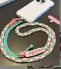 Cuerda Trenzada de Tres Hilos de Colores para Niñas, Correa Diagonal, Correa Ajustable Anti-Pérdida, Cuerda para Llavero, Cordón Grueso para Teléfono Móvil