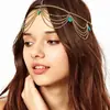 Accesorios para el Cabello Bohemios Transfronterizos Diadema Diadema Cadena Principal Cadena para la Frente Colgante para Cejas Tocado de Borla Turquesa Retro