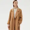 Nuevo Abrigo de Lana Cachemir de Doble Cara Otoño e Invierno para Mujer de Longitud Media con Cordones Elegante Estilo Coreano Delgado Abrigo de Lana