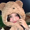 Gorro de Peluche de Oso de Dibujos Animados Otoño e Invierno Estudiante Ciclismo Engrosado Cortavientos Protección para Orejas Cálido Gorro Lei Feng Gorro con Bufanda Todo en Uno