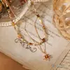 Popular Cadena Doble para Clavícula de Caballo con Piedra Natural Ojo de Tigre y Cuentas de Color Contrastante de Ainibeni, Collar de Moda y Versátil
