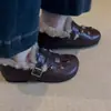 Moda Coreana Tendencia Elegante Sin Espalda Slip-on Birkenstock Zapatos Individuales 2026 Otoño/Invierno Zapatos de Piel de Gema