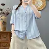 Elegante Camisa Blanca de Manga Media y Cuello en V para Mujer, Holgada y Versátil, Camisa Casual Delgada Transpirable, Camisa de Manga Corta Estilo Perezoso