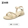 Sandálias Rasteirinhas Zhr para Mulheres 2026 Novo Estilo Verão Uso Externo Tira com Strass Versátil Diário Sapatos Romanos de Praia