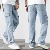 Pantalones vaqueros casuales de pierna ancha, holgados, de trabajo para hombre, comercio exterior transfronterizo del sudeste asiático, verano 2026, con múltiples bolsillos