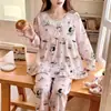 Pijama de algodón nube de manga larga y pantalón largo para mujer, disponible en stock, nuevo estilo de otoño, estilo dulce de princesa de dibujos animados, se puede usar como ropa exterior, ropa de estar