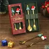Conjunto de Talheres de Natal Transfronteiriço: Colher para Mexer Café, Colher de Aço Inoxidável 410, Garfo de Sobremesa e Frutas, Colher e Garfo de Boneco