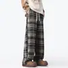 Pantalones de lana a cuadros para hombre, pantalones rectos de moda, talla grande, pantalones casuales holgados de pierna ancha, estilo unisex
