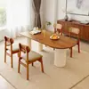 Mesa de comedor ovalada, mesa y sillas de comedor de madera maciza color crema, juego de casa vintage, mesa tipo isla estilo francés para apartamento pequeño, mesa de comedor minimalista