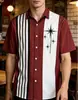 Camisa de Manga Corta Casual de Verano con Patrón de Rombo Retro Americano y Color Contrastante Camisa Fresca Holgada para Hombre Camisa de Manga Corta para Hombre