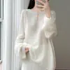 Novo Suéter de Lã Pura com Gola Redonda e Mangas Longas com Bordas Vazadas em Estilo Chinês, Estilo Casual Feminino Outono/Inverno 2026