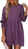 Ropa de Mujer Transfronteriza Europea y Americana 2026 Amazon Shein Cuello Redondo Cintura Ajustada Puños Plisados Vestido Casual